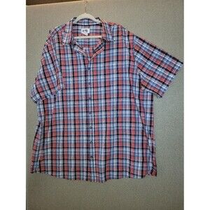 HB Harbor Bay size 2XLT Red White Blue Plaid Short-Sleeve Button-Down Shirt
